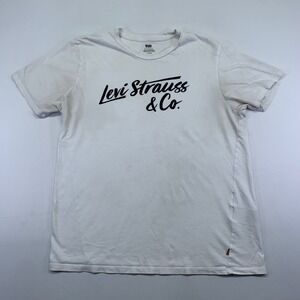 Levi Strauss & Co. White T-Shirt Mens XL Spellout Levis Stains